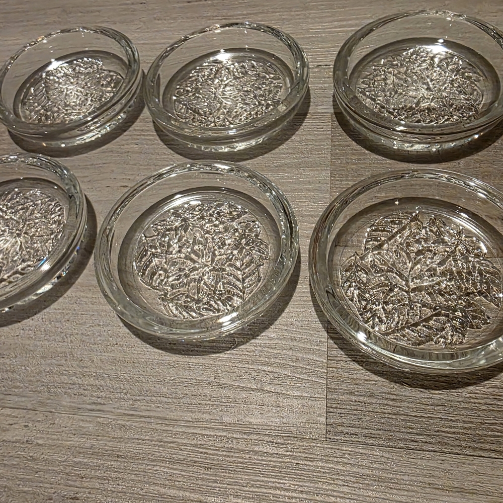 Set of Six Clear Glass Coasters